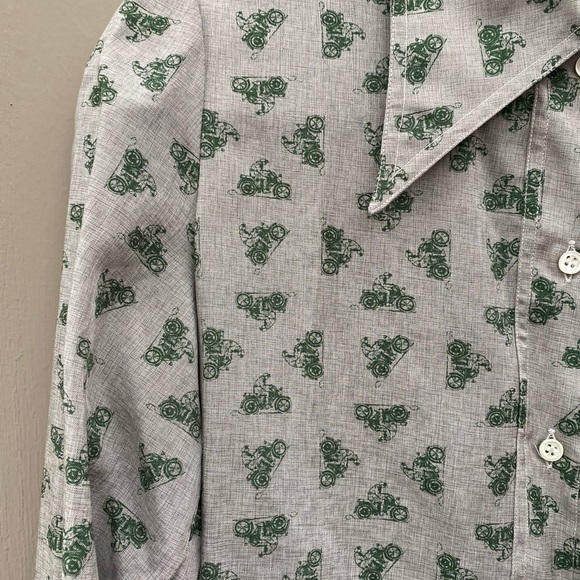 Grey Motorcycle Novelty Print Button Down Peter Pan Collar Mary West, France - Picture 2 of 10